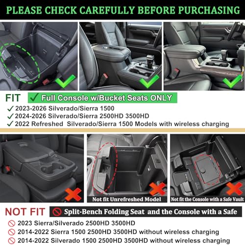 PIMCAR Full Center Console Organizer for 2022-2026 Refreshed Chevy Silverado/GMC Sierra 1500, 2024-2026 Silverado/Sierra 2500HD 3500HD (Full Console w/Bucket Seats ONLY)