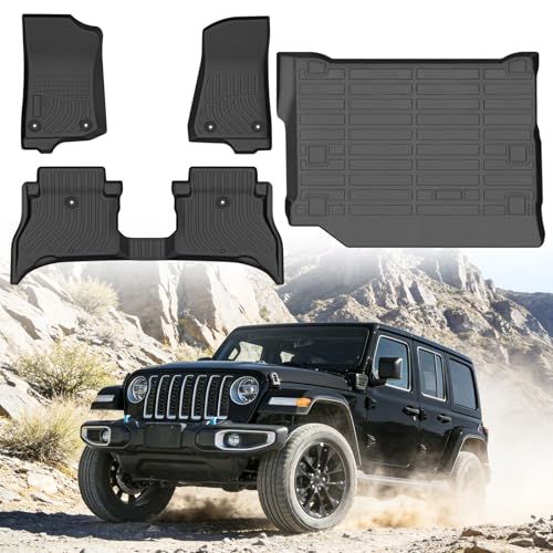 Floor Mats for Jeep Wrangler 4XE 4-Door 2021-2026 (Only Fits with Right Trunk Subwoofer, Not for 2-Door, JL or JK), Heavy Duty TPE All Weather Protection Waterproof Non-Slip (Floor Mats & Cargo Liner) - style: 10) For Jeep Wrangler 4XE 4-Door | 2021–2026