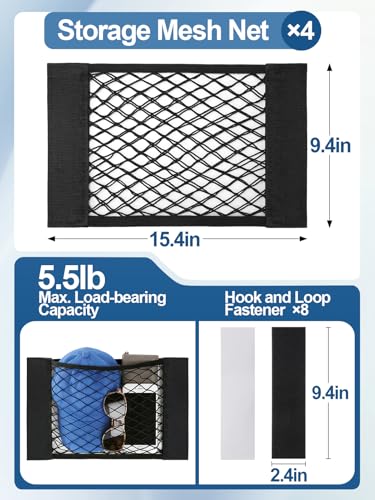 Bigmeta 4PCS RV Cargo Storage Mesh Net, Elastic Stretchable Netting Pocket with 8 Adhesive Strip Wall Sticker for SUV, Truck(15.4 x 9.4 Inch) - size: 4