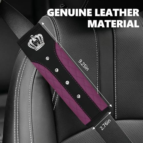 Wuyaoyao 8PCS Car Accessories Set, Bling Crown Leather Car Steering Wheel Cover w/Armrest Pad, Seat Belt Cover Pads, Gear Shift & Handbrake Covers, Cup Holder Coasters, Auto Interior Decor (Purple)