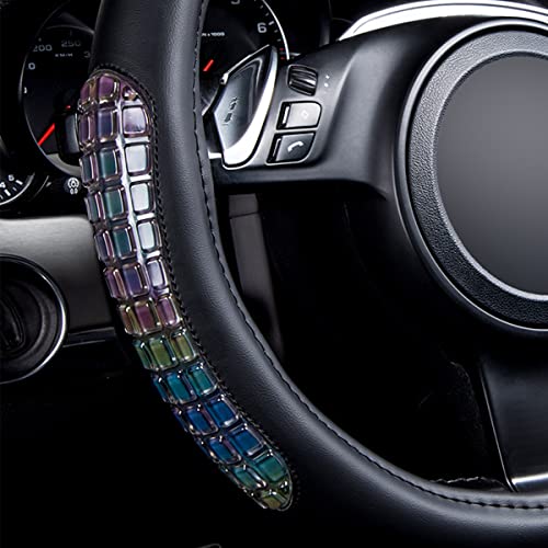 Flying Banner car Steering Wheel Cover Gel Massage Velvet Cool Warm Universal Size 15 inches SUV Truck Anti Slip Odorless Summer Winter (Black Muti-Volor Faux Leather, Gel Massage)