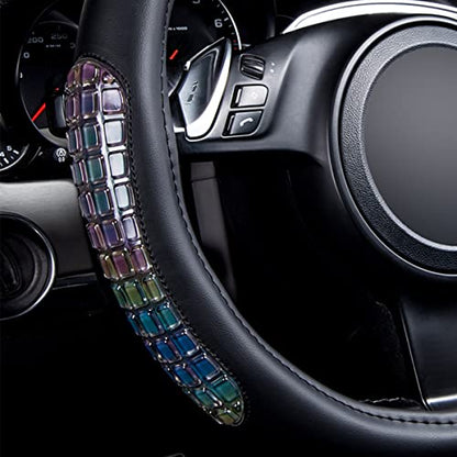 Flying Banner car Steering Wheel Cover Gel Massage Velvet Cool Warm Universal Size 15 inches SUV Truck Anti Slip Odorless Summer Winter (Black Muti-Volor Faux Leather, Gel Massage)