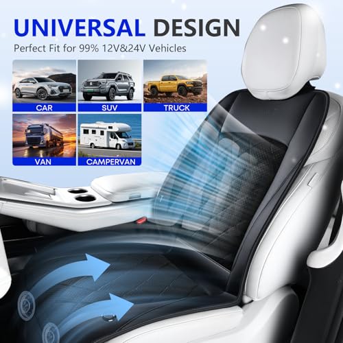 FLORICH Cooling Car Seat Cover, Ventilated Seat Cushion Cooling Car Seat Pad for Summer Driving with Powerful Turbo Fans Universal Fit for Car SUV Truck Van-Deep Black - color: Deep Black