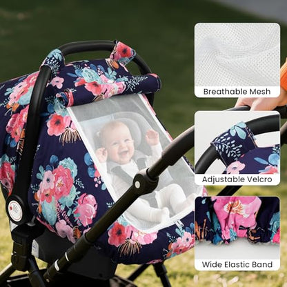 Elstey Car Seat Cover Baby, Minky Dot Carseat Covers Baby Boys Girls, Lightweight Infant Car Seat Cover Canopy with 2 Layers Breathable Mesh Windows, Stroller Carrier for Babies Newborn Essentials - color: Purple flowers