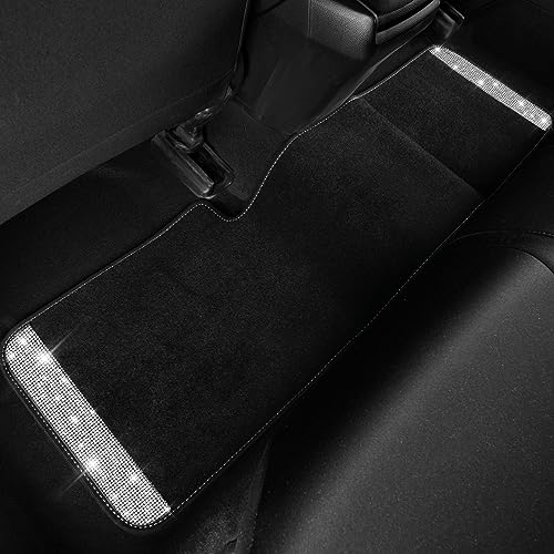 CAR PASS 3 Row Bling Diamond Car Mats Shining Carpet Rhinestones Sparkly Glitter Floor Mats Anti-Slip PVC Heel Pad Universal for Automotive SUV,Sedan,Van, 3rd Row 2 Rear for Girl Women, Black Silver - color: Black White