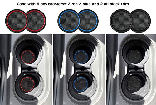 Auovo 2 Pcs Cup Holder Inserts Replacement for Frontier 2005-2019 Xterra 05-15 Pathfinder 05-12 Replace 96975-EA000 96975-ZS00A(with 3 Pairs of TPE Coasters in red Blue All Black)