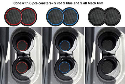 Auovo 2 Pcs Cup Holder Inserts Replacement for Frontier 2005-2019 Xterra 05-15 Pathfinder 05-12 Replace 96975-EA000 96975-ZS00A(with 3 Pairs of TPE Coasters in red Blue All Black)