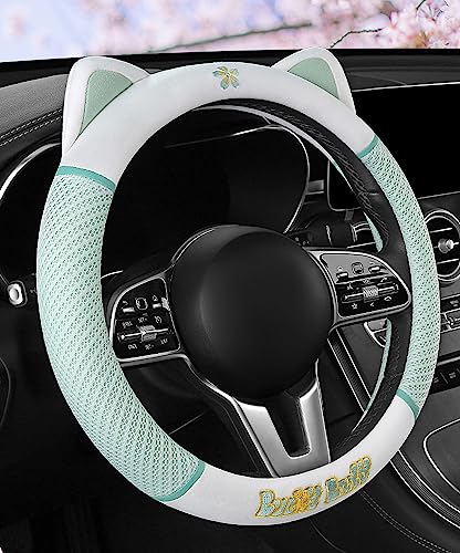 Women's Cartoon Steering Wheel Cover Comfortable, Breathable, Non-Slip All-Season Car Accessory Universal 15-inch Fit Suitable for Sedans, Pickup Trucks, and SUVs(Green) - color: Green