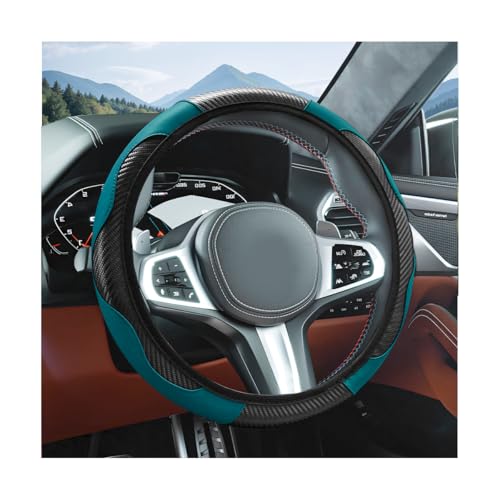 Elastic Car Steering Wheel Cover, Carbon Fiber Leather Automotive Wheel Protector, Anti-Slip Breathable Vehicle Interior Steering Accessories for Men Women, Universal Fit (Dark Green) - color: Dark Green
