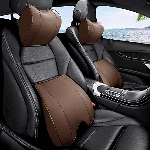 Memory Foam PU Leather Lumbar Pillow - Car Middle/Lower Back Support Pillow - Suitable for Car Seats, Office Chairs, Recliners, etc. (Brown) - color: Brown