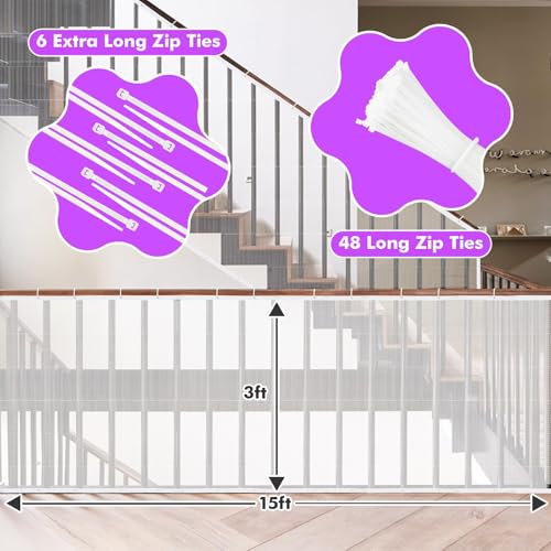 tupi Banister Guard for Baby and Pets – 450cm Extra Long Balcony Netting, Heavy Duty Stair Railing Cover, Child Safety Mesh for Kids and Toddlers, No Drill Barrier with 41 Zip Ties