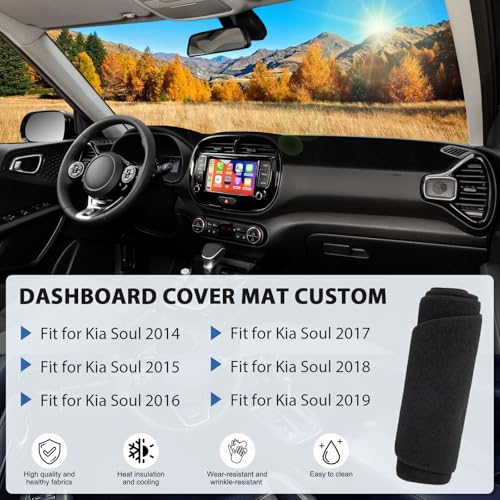 Dash Cover Mat Compatible with Kia Soul 2014-2019 Accessories, Dashboard Cover Polyester Non-Slip Sunshade Protector Pad No Glare Black - size: for Soul 2014-2019