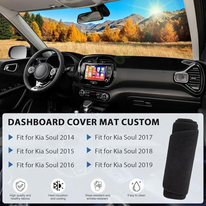 Dash Cover Mat Compatible with Kia Soul 2014-2019 Accessories, Dashboard Cover Polyester Non-Slip Sunshade Protector Pad No Glare Black - size: for Soul 2014-2019