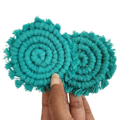 Cotton Car Coasters for Cup Holders, 2PC Car Cup Coasters, Drink Coaster Holder, Cute cupholder Coaster Accessories for Women, Macrame, Boho (Ocean Teal) - color: Ocean Teal