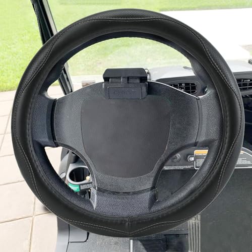 Golf Cart Steering Wheel Covers,13.5 to 14" Golf Cart Steering Wheel Cover Universal for Yamaha,EZGO TXT & RXV,Club Car DS & Precedent, Leather Comfortable, Non-Slip, Wear-Resistant (Black) - color: black