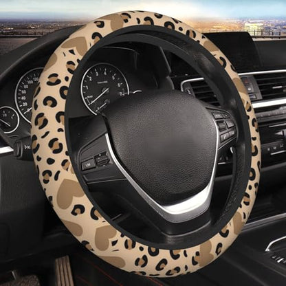 Car Steering Wheel Cover with Anti-Slip Lining, Universal 15 inch Wheel Cover, Fashion Car Interior Accessories for Women Men - Brown Heart Leopard Cheetah - color: Brown Heart Leopard Cheetah