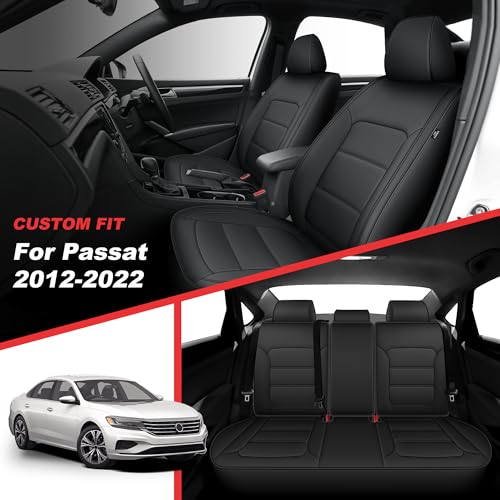 TTX LIGHTING Custom Fit Seat Covers for Volkswagen Passat 2012-2022 Waterproof Faux Leather Airbag Compatible(Black, Full Set 5 Seats) - size: 15.Passat 2012-2022 5 Seat Full Set
