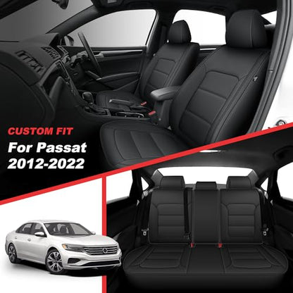 TTX LIGHTING Custom Fit Seat Covers for Volkswagen Passat 2012-2022 Waterproof Faux Leather Airbag Compatible(Black, Full Set 5 Seats) - size: 15.Passat 2012-2022 5 Seat Full Set
