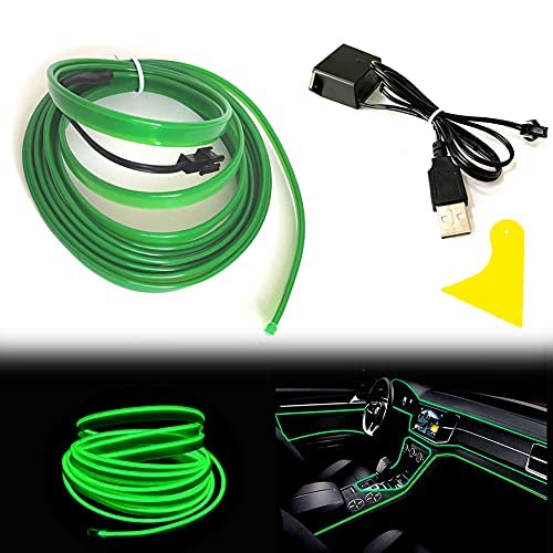 El Wire Green Interior Car LED Strip Lights, 5M Neon Wire USB 5V with Fuse Protection for Automotive Interior Decoration, with 6mm Sewing Edge - color: Green, size: 5 M