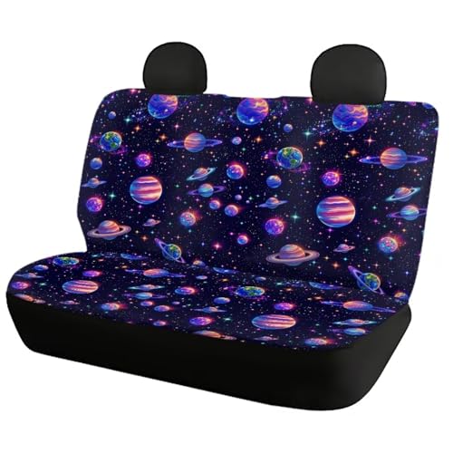 FUSURIRE Purple Planet Print Car Seat Covers 4 Pcs Full Set, Vehicles Front & Rear Seat Protector Universal Fit for Sedan SUV Trucks - color: Purple Planet Print