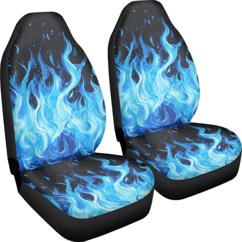 Fire Flame Car Accessories for Men Women Car Front Seat Covers Set of 2 Auto Seat Protector Universal Fit Most Truck SUV Van Interior Decor - color: Blue Fire Flame