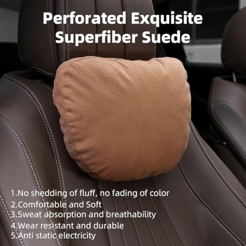 2 Pcs Car Headrest Neck Pillow for Driving,Universal Premium Suede Leather Soft and Comfortable Headrest,Three Gears of Height Adjustment Car Seat Headrest Pillow Car Interior Accessories - color: Bmw Cognac