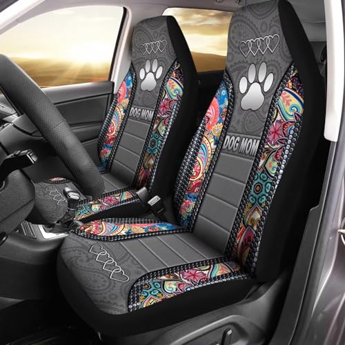 Howilath Seat Covers for Cars 2 Piece Vehicle Protector, Boho Floral & Dog Paw Printed Bucket Car Seat Covers, Universal Fit for Auto Truck Van SUV - color: Boho Floral & Dog Paw