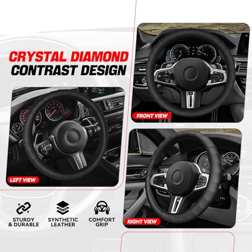 Auto Dynasty Steering Wheel Cover, Breathable Microfiber Leather Car Steering Wheel Protector with 3D Textured, Non-Slip Grip, [14 1/2 to 15 Inches] Universal Fit Cars Trucks SUVs - color: 3D Texture B