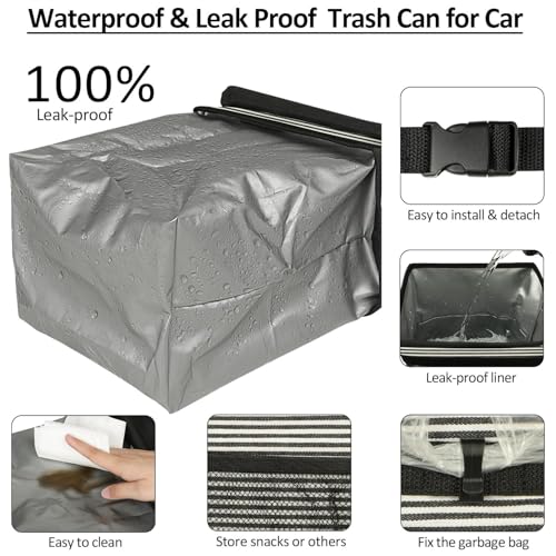 ELONGRIVER Car Trash Can for Car with Lid, Car Organizer Can Trash Bag Hanging Leak Proof Vehicle Trash Can (Stripe Print, 2 Gallons) - color: Stripe Print, size: 2 Gallons