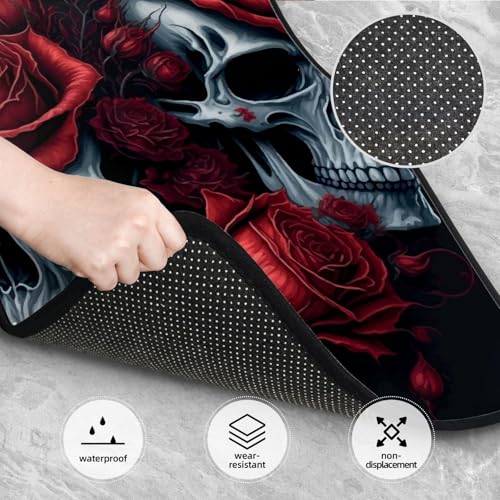 Red Roses Skull A Set of Four Printed Car Floor Mats, Including Front and Rear Carpet Floor Mats, Universal Car Floor Mats, and Truck Accessories