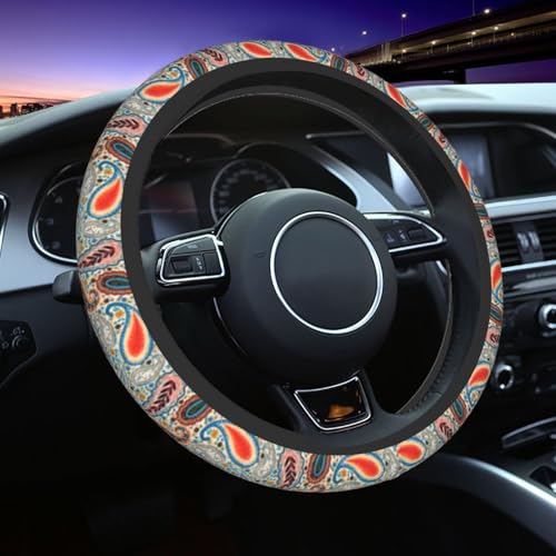 70s Disco Shirt Paisley Steering Wheel Cover Car Accessories Cute for Women Girls Girly Universal 15 Inch Neoprene Auto Interior Decor Anti Slip Car Truck Protector - color: Black37