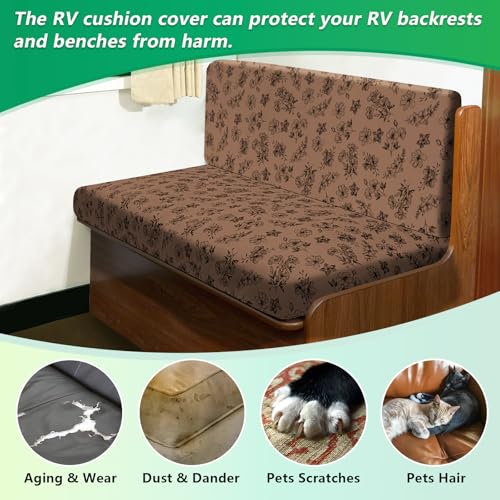 molasofa RV Dinette Cushion Covers, RV Booth Seat Cover Stretchable Camper Cushion Couch Covers Washable Slipcovers for Camper Car Bench (1 Backrest Cover & 1 Bench Cover, Brown Flower) - color: Brown Flower, size: 1 Bench Cover & 1 Backrest Cover