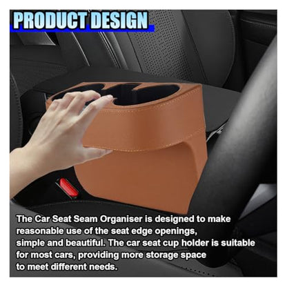 ZIMISI Car Cup Holder, PU Leather Auto Front Console Gap Filler Organizer, Multifunctional Cup Drink Holder, Car Seat Gap Filler Storage Box, Coin Bucket, Cell Mobile Phone Holder (Brown) - color: Brown