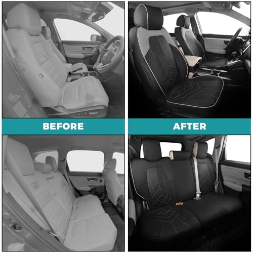 for Honda CRV Seat Covers Custom Fit 2017-2022 EXL EX LX Sport,Touring,Hybrid - Luxury Waterproof Leather Car Seat Covers Full Set - BlackGrey