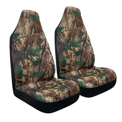 TOYOUN Camo Universal Front Car Seat Covers Waterproof Highback Bucket Seat Covers Green Forest Camouflage Print-Fit Most Cars, Trucks, SUVS, Vans 2 PCS Auto Seat Covers Car Seat Protector - color: green