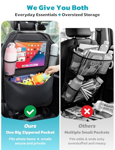 Oasser Seat Back Protector Kick Mats 12.9" I pad Holder 2 Pack XL with 1 Tissue Box Car Seat Organizer Back of Seat Protector Clear 2 Large Car Organizers and Storage