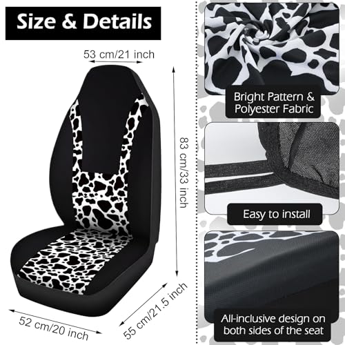 Frienda 17 Pcs Cow Print Car Accessories Set, Includes Seat Covers Set Cow Steering Wheel Cover Armrest Pad Cover Seat Belt Pads Mats Keychain and Wrist Strap for Women Cute Car Interior Decor - style: Cow Print