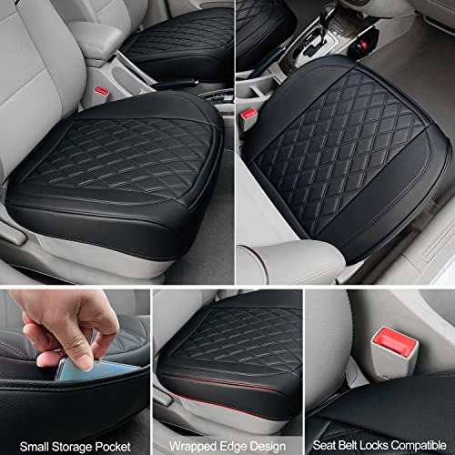 BEITK,2 Pack Leather Front Car Seat Cover Bottom Car Seat,Anti-Slip and Full Wrap Driver Car Seat Protectors Storage Pocket,Luxury Waterproof Bottom Auto Seat Cushion Pad MatMost Vehicles(Black) - color: black-2pcs