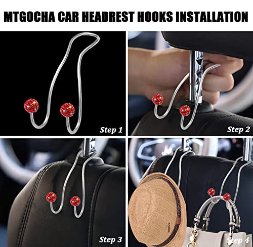 Bling Purse Hook for Car Headrest, Upgraded Cute Car Seat Hooks for Bag Handbag, Durable Stainless Auto Purse Hanger Holder 2 Pack, Red - color: Red