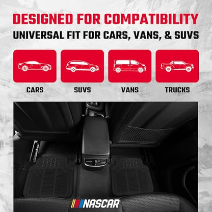 NASCAR Premium Car Floor Mats - 4-Piece Set | Heavy Duty All-Weather Rubber | Universal Trim-to-Fit for Cars, Trucks & SUVs | Traps Dirt, Snow & Water | Black Floor Mats