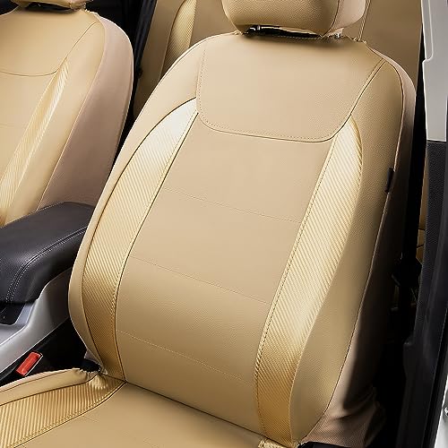 Flying Banner car seat Covers Protects Water Proof Faux Leather Carbon Fiber Fronts Golden Beige (Beige Golden, Front Pair) - color: Golden Beige, size: Front Pair -- 2PCS