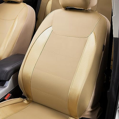 Flying Banner car seat Covers Protects Water Proof Faux Leather Carbon Fiber Fronts Golden Beige (Beige Golden, Front Pair) - color: Golden Beige, size: Front Pair -- 2PCS