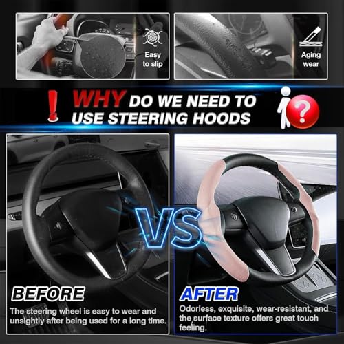 for Tesla Model 3/Y 2016-2025 2026 Juniper/Highland Steering Wheel Cover Suede Steering Wheel Protector Auto Non Slip Grip Function Accessories (Pink) - color: Pink