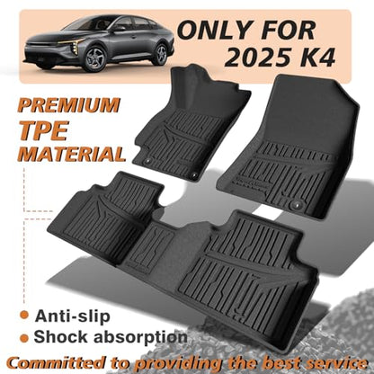 TripleAliners All Weather Floor Mats Compatible with 2024 2025 2026 KIA K4 Accessories 1st & 2nd Row Liners TPE Full Coverage Protection Waterproof Car Floor Liners - size: K4 | 2024+