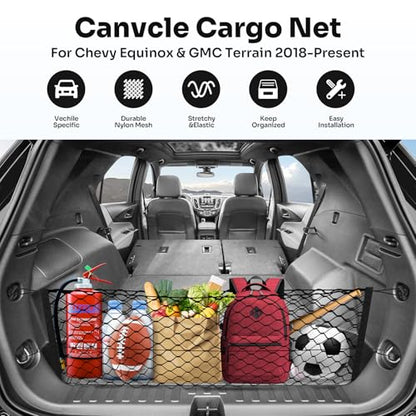 Canvcle Trunk Cargo Net for 2018-2025 2026 Chevy Equinox & GMC Terrain Accessories Envelope Style Mesh Trunk Net Organizer and Storage Stretchable Elastic Nylon Rear Cargo Netting with Hooks - style: for Chevy Equinox