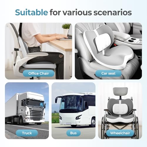 2 in1 Truck Seat Cushion and Lumbar Support Pillow Memory Foam Car Seat Cushion with Adjustable Strap for Truck Driver Long Drives, Fits Semi Truck Seat,Car,Office&Gaming Chair(Grey) - color: Grey