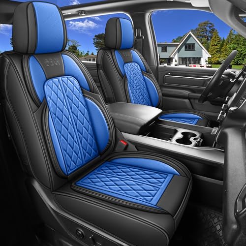 Car Seat Cover Custom Fit for Ford F150 2009-2026 Faux Leather Seat Cover Set Compatible with Regular Cab Super Cab Super Crew Pickup Truck Cushions (Black & Blue, Full Set) - color: Black & Blue, size: Full Set