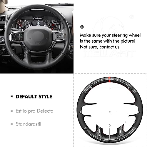 MEWANT Hand Stitch Black Suede Shiny PU Carbon Fiber Steering Wheel Cover for Dodge Ram 1500 Laramie Big Horn 2019-2021 - color: Black Suede&Shiny PU Carbon Fiber