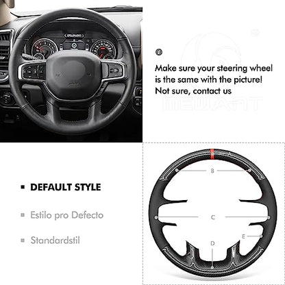 MEWANT Hand Stitch Black Suede Shiny PU Carbon Fiber Steering Wheel Cover for Dodge Ram 1500 Laramie Big Horn 2019-2021 - color: Black Suede&Shiny PU Carbon Fiber