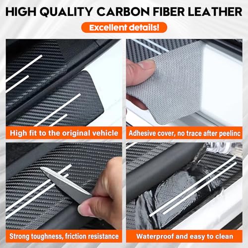 Door Sill Protector, Car Door Entry Guards, 10Pcs Car Door Protector, Carbon Fiber Leather Waterproof Scratch Protection Strips (for All car Models) Door sill Trim Entry Guard (Black)
